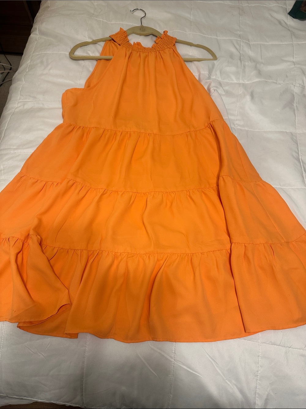 1.STATE Orange Tiered Halter Dress
